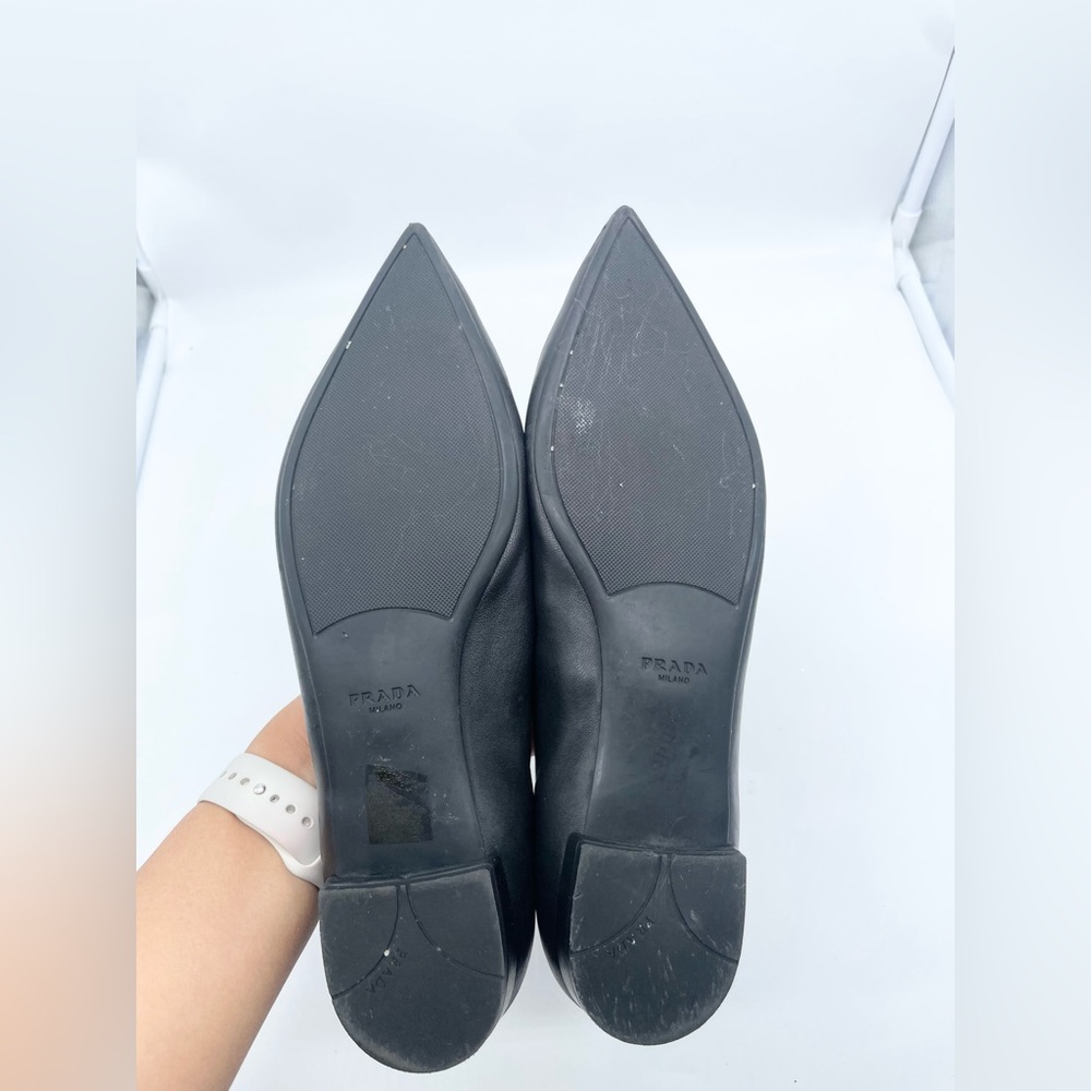 Prada Black leather pointed toe ballet flats 37.5 - Picture 7 of 11